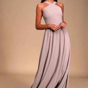 Lulu’s size large Air of Romance Taupe maxi dress